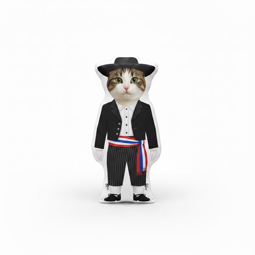 Cojín personalizado huaso gato con carita de mascota y silueta