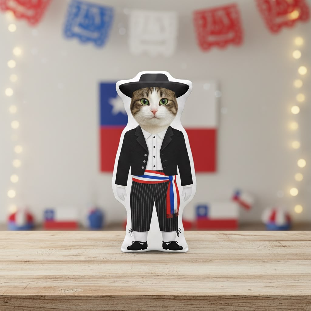 Cojín personalizado huaso gato con carita de mascota y silueta
