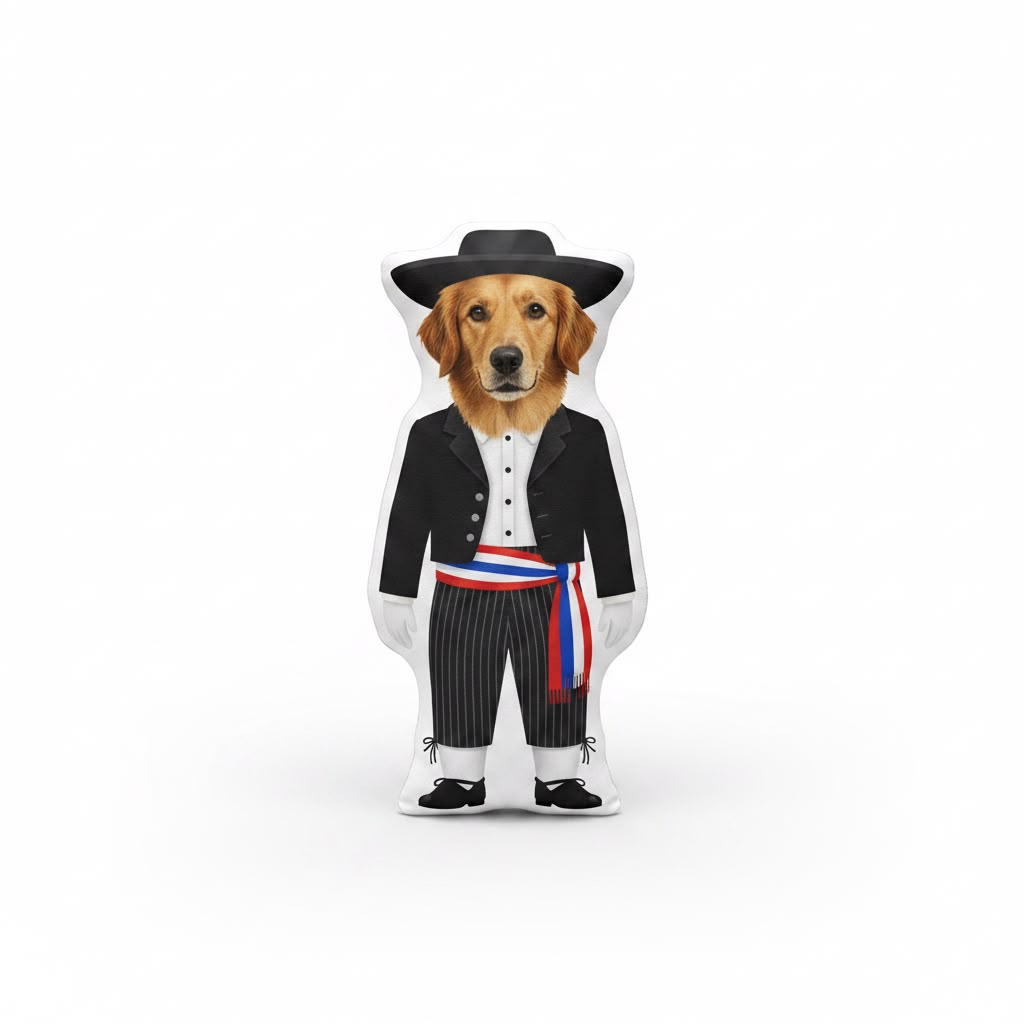 Cojín personalizado huaso perro con carita de mascota y silueta