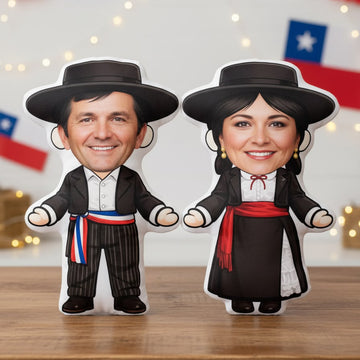 Set de cojín pareja huaso y chinita personalizados con silueta