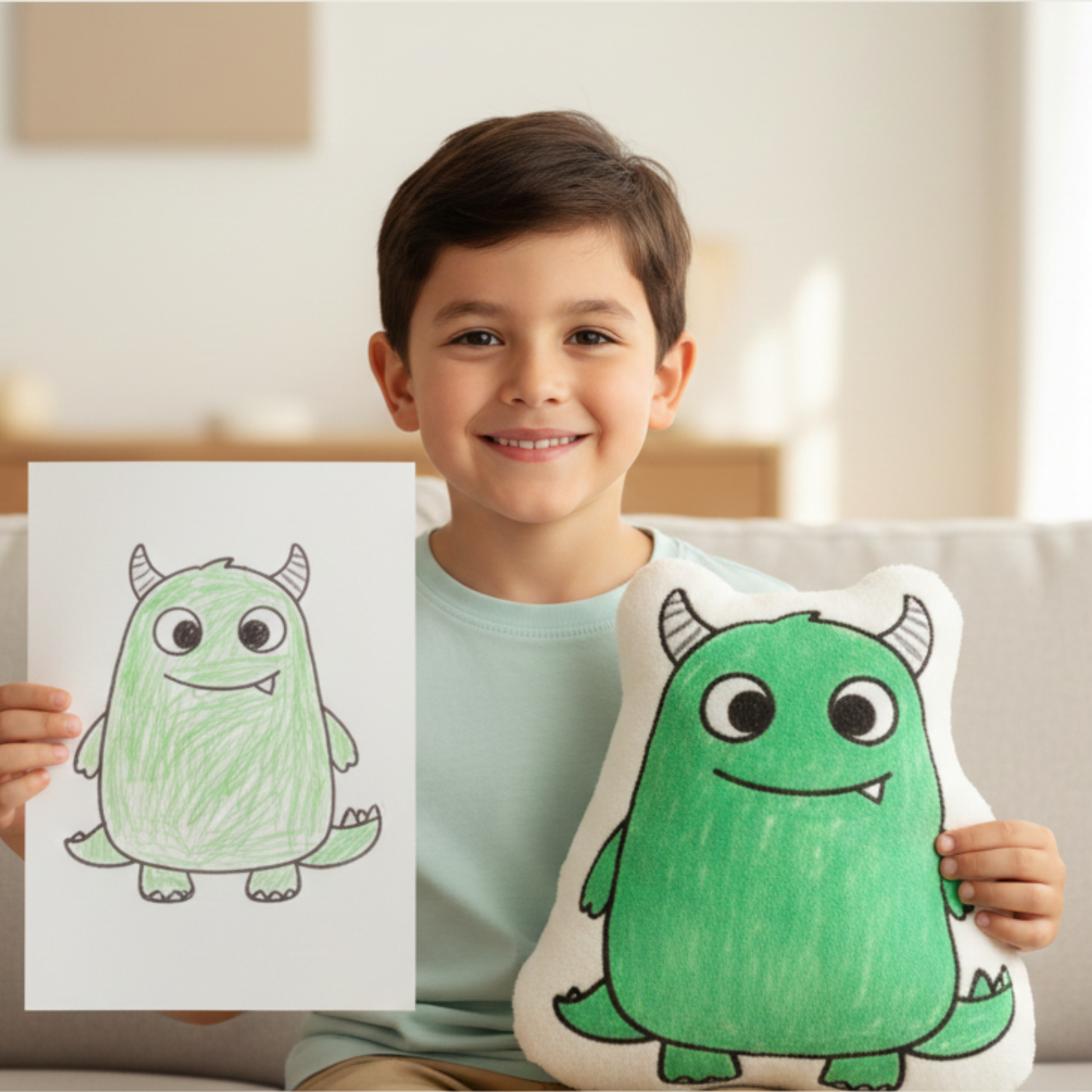 Cojín Personalizado Dibujo Infantil - Pequeño Artista (Con Silueta) - Tienda Mish!
